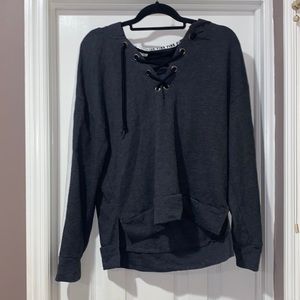 PINK Gray Lace Up Hoodie - MEDIUM
